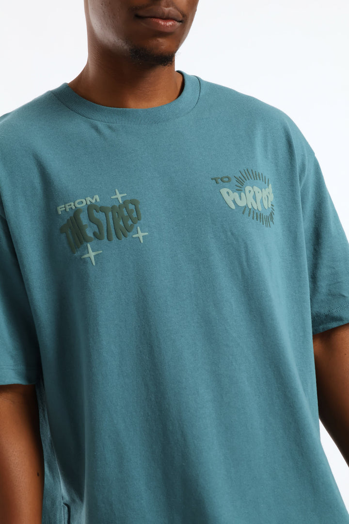 Puff Slogan Oversized Tee - Teal