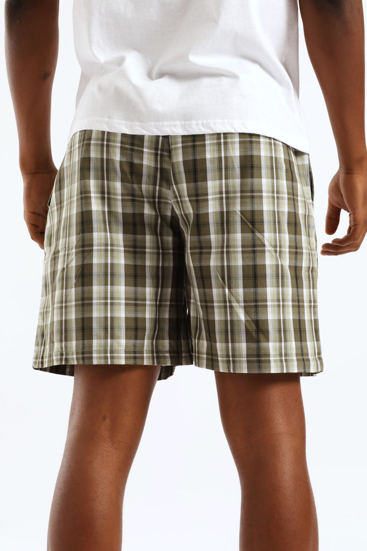 Check Woven Shorts - Olive/Black