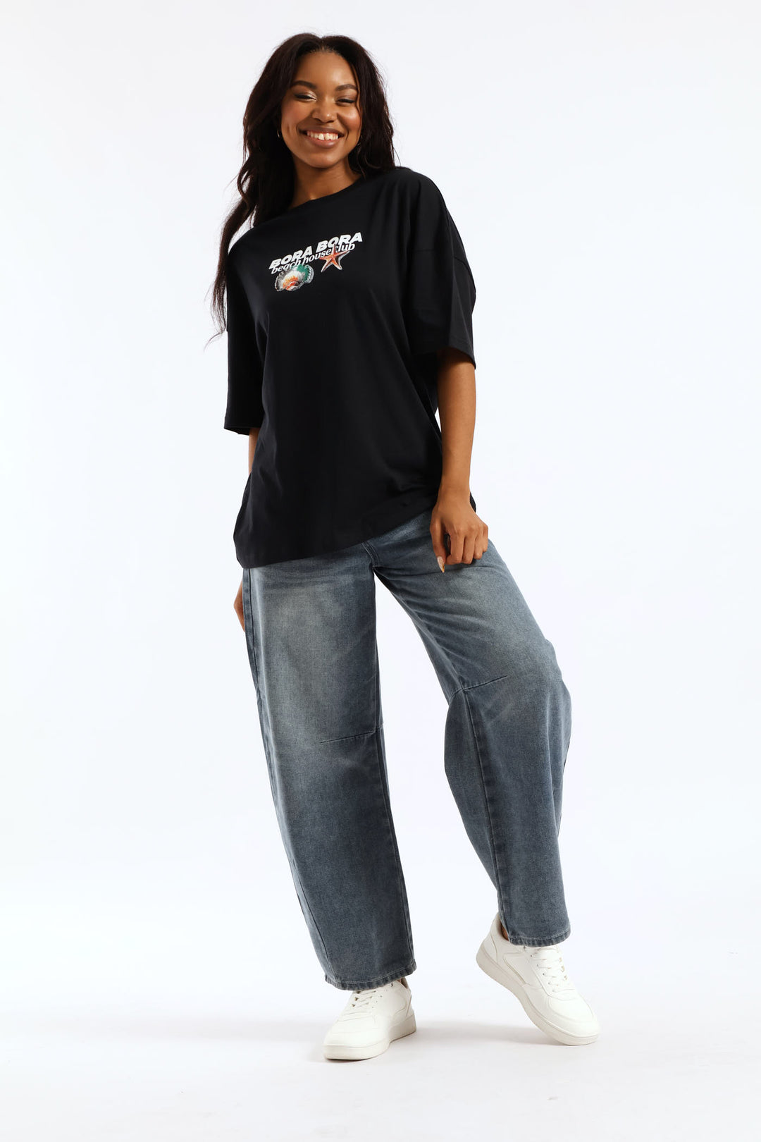 Oversized Seashell Printed Tee - Black