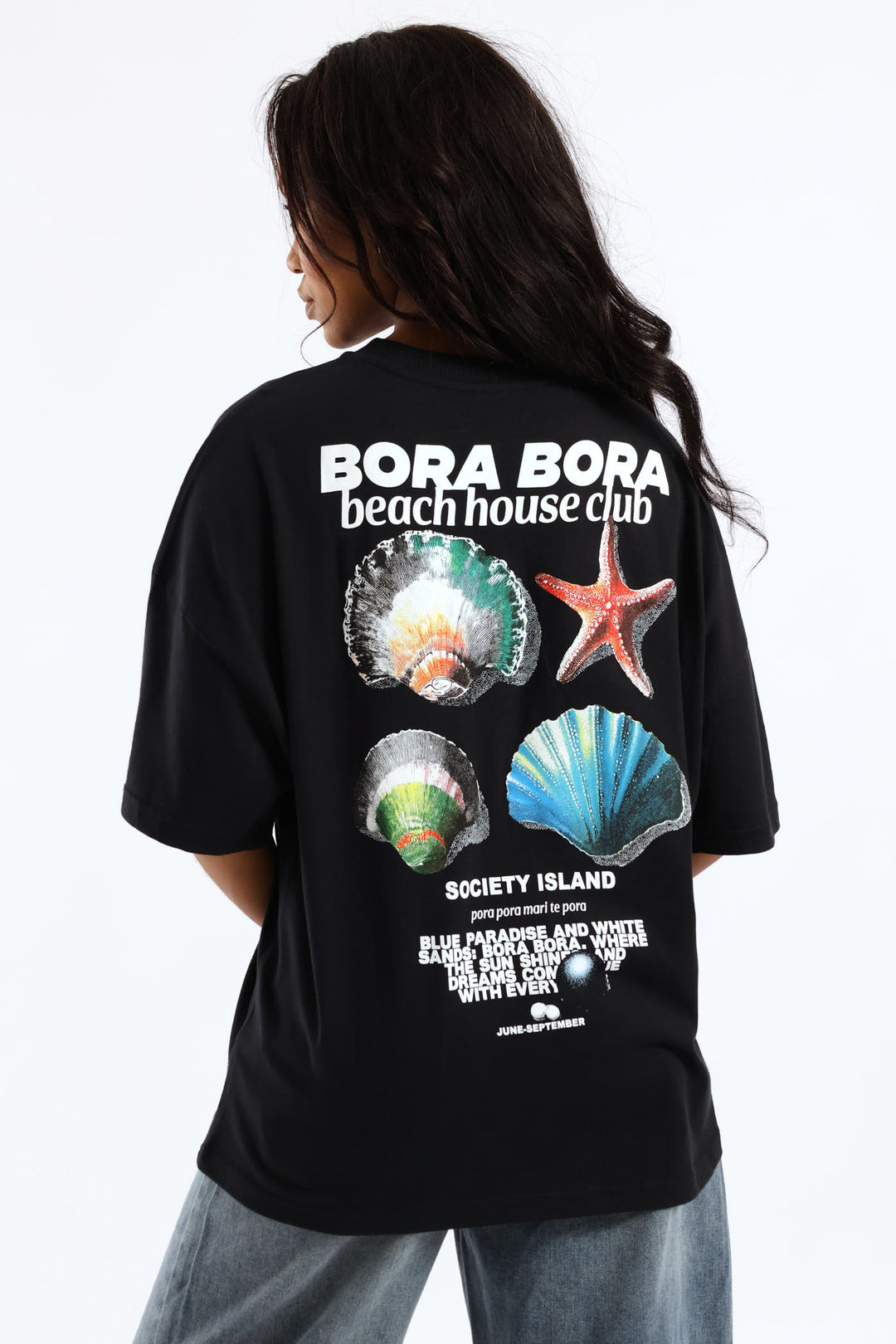 Oversized Seashell Printed Tee - Black