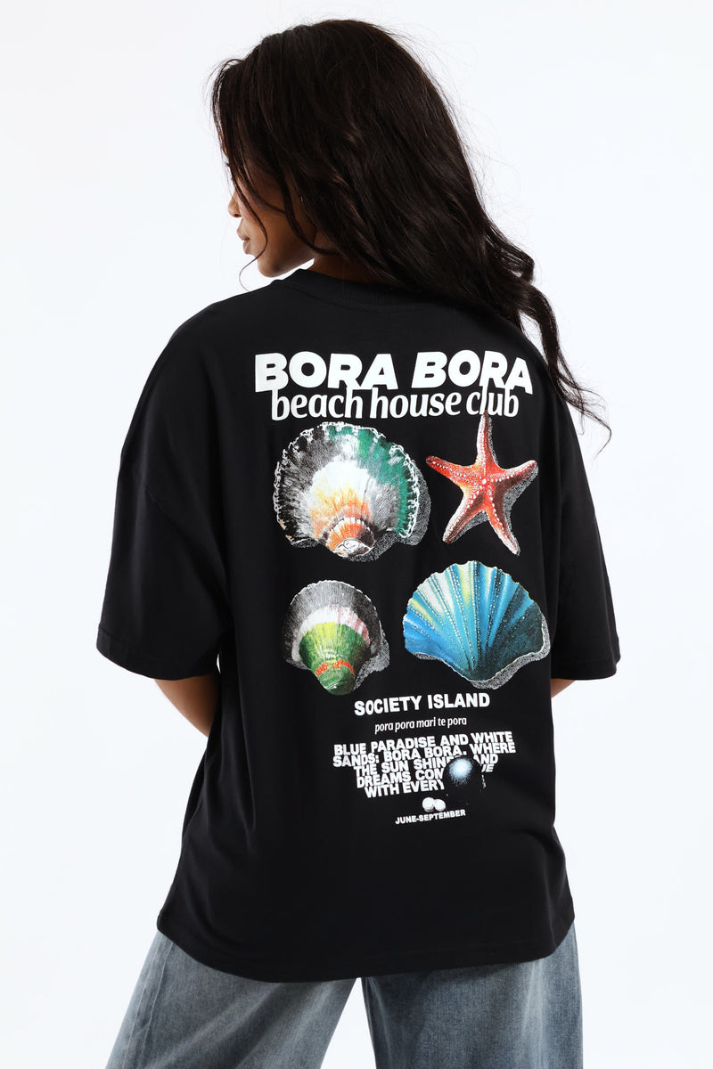 Oversized Seashell Printed Tee - Black