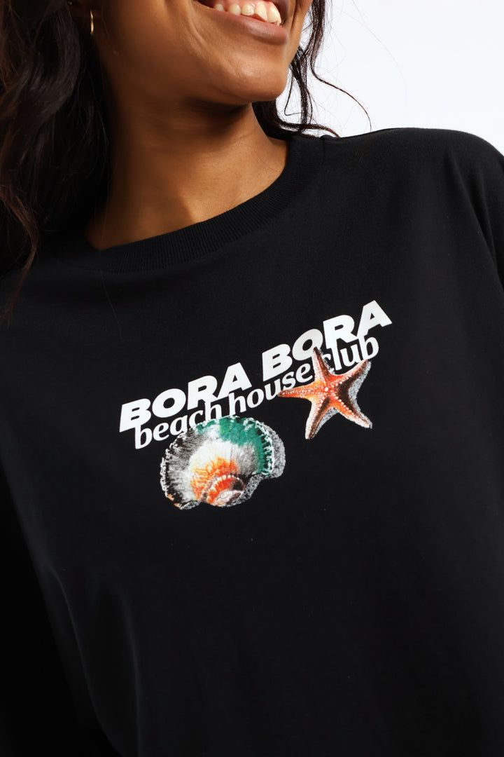 Oversized Seashell Printed Tee - Black