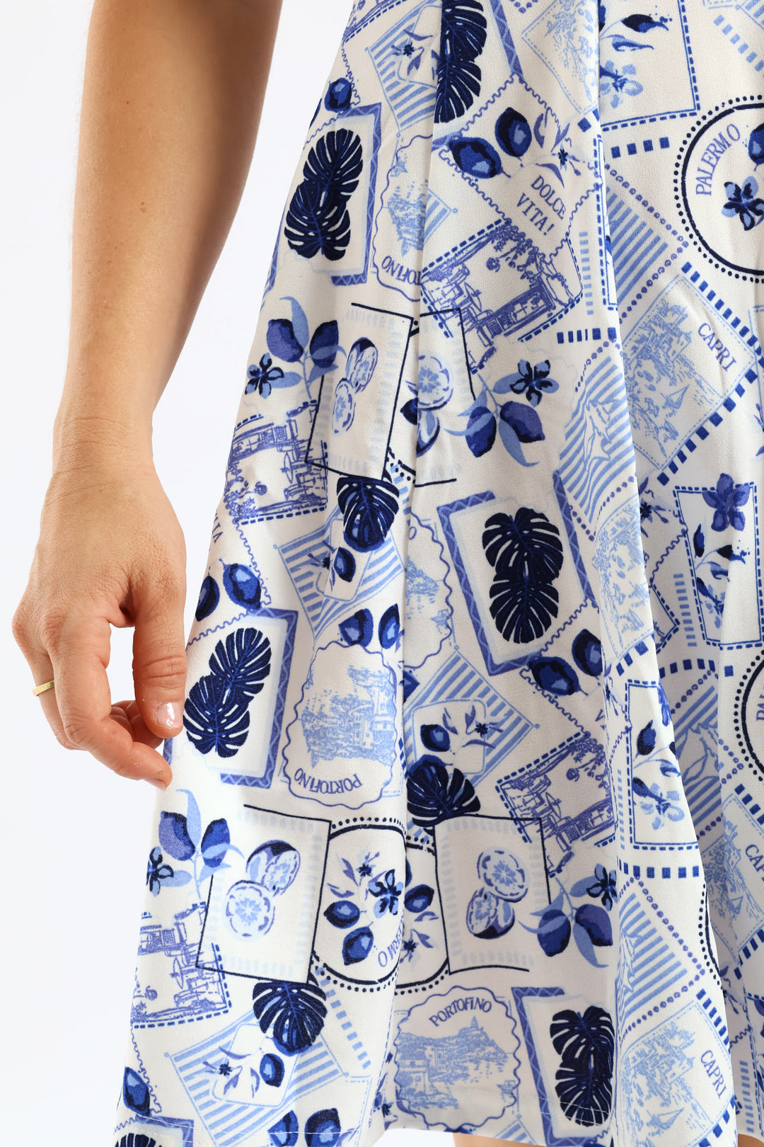 Panelled Skater Mini Dress - White/Blue