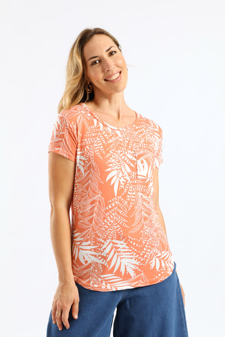 Short Sleeve Print Pocket Tee - Light Coral