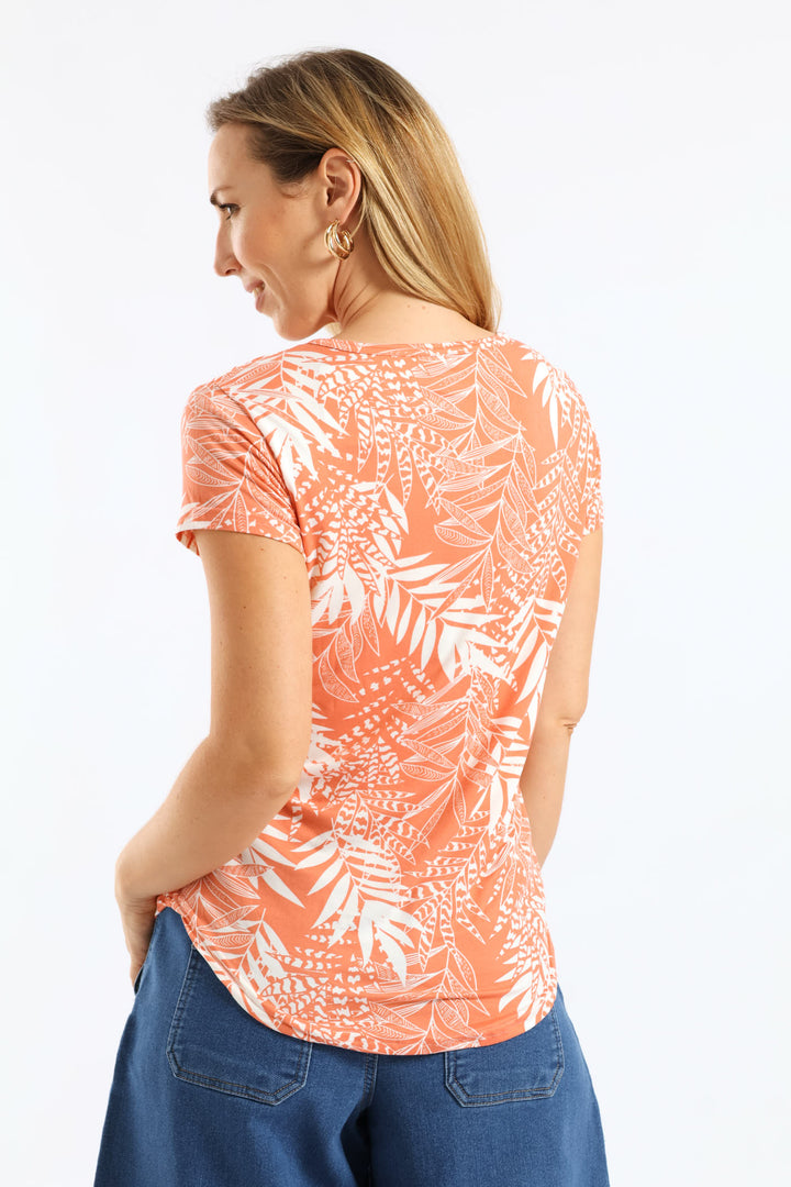 Short Sleeve Print Pocket Tee - Light Coral