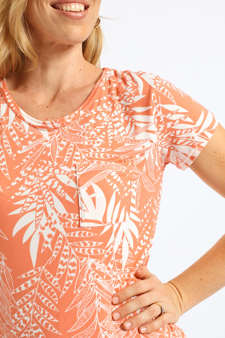 Short Sleeve Print Pocket Tee - Light Coral