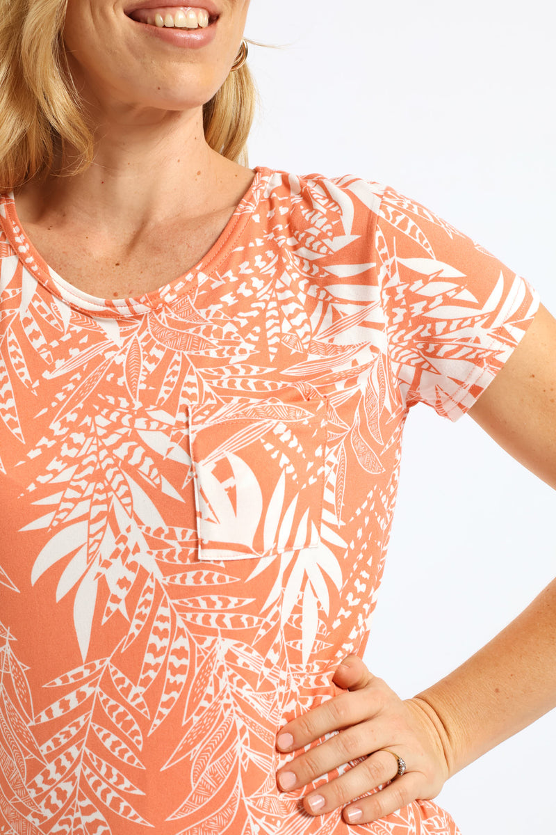 Short Sleeve Print Pocket Tee - Light Coral