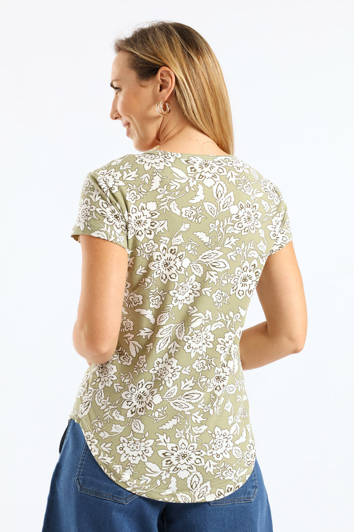 Short Sleeve Print Pocket Tee - Fatigue/Cream