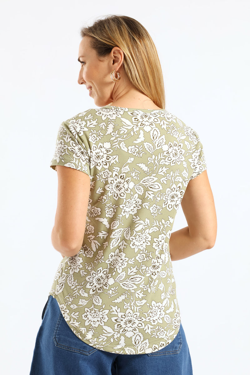 Short Sleeve Print Pocket Tee - Fatigue/Cream