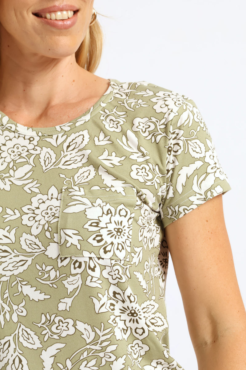 Short Sleeve Print Pocket Tee - Fatigue/Cream