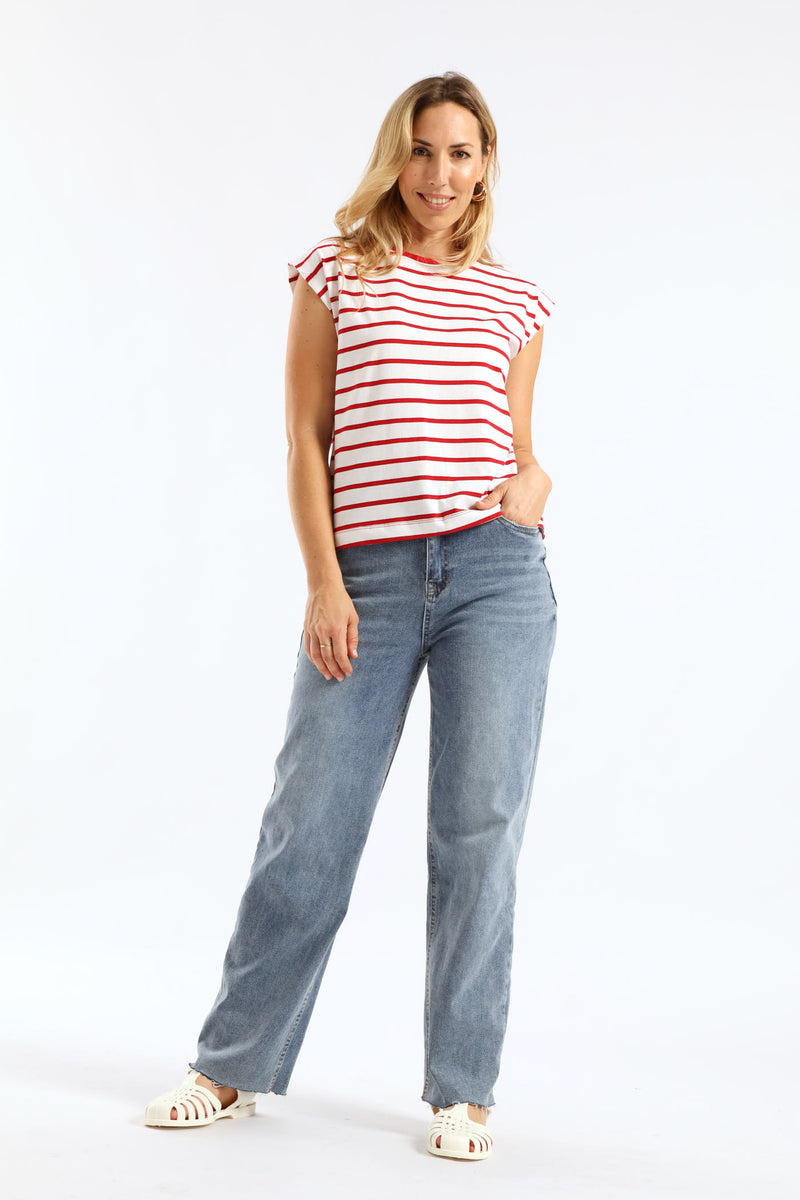 Bold Stripe Boxy Muscle Tee - White/Red