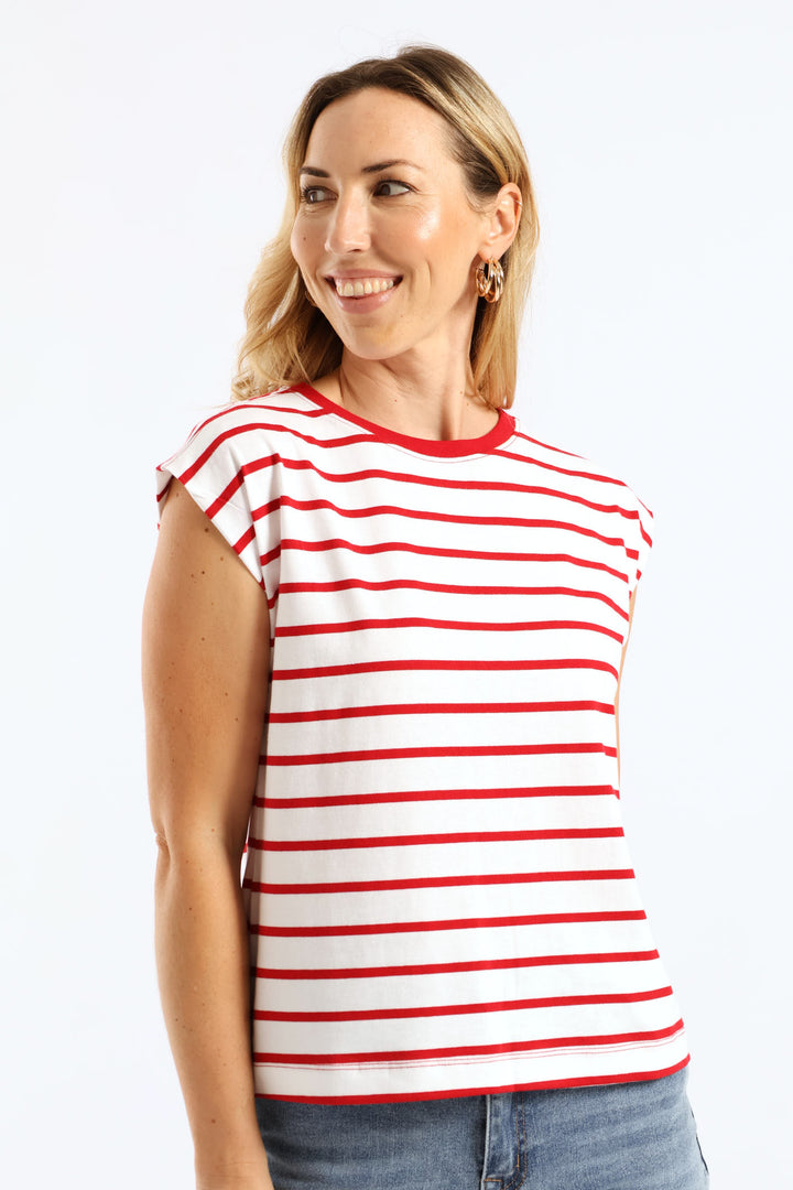 Bold Stripe Boxy Muscle Tee - White/Red
