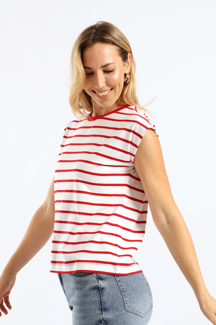 Bold Stripe Boxy Muscle Tee - White/Red