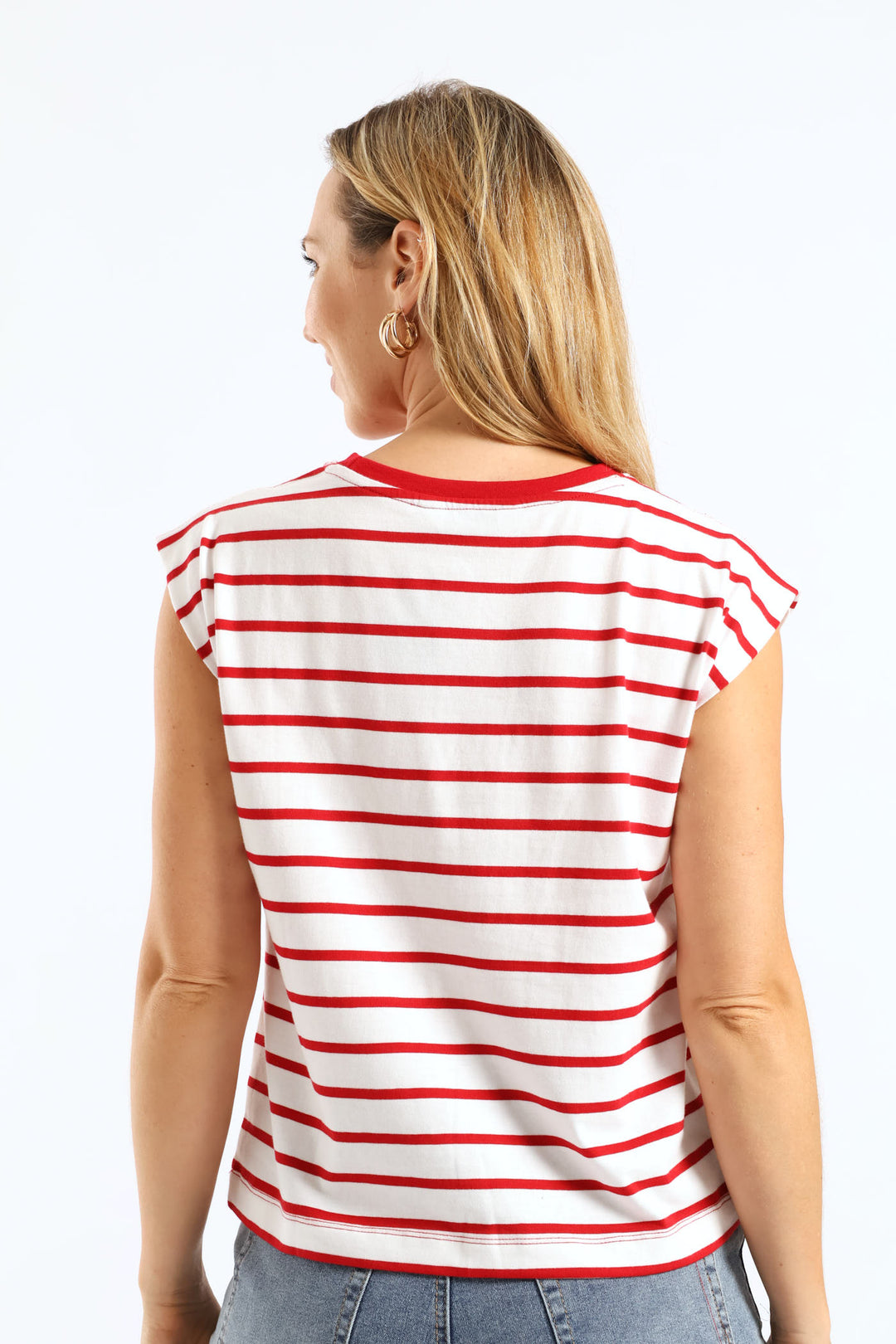 Bold Stripe Boxy Muscle Tee - White/Red