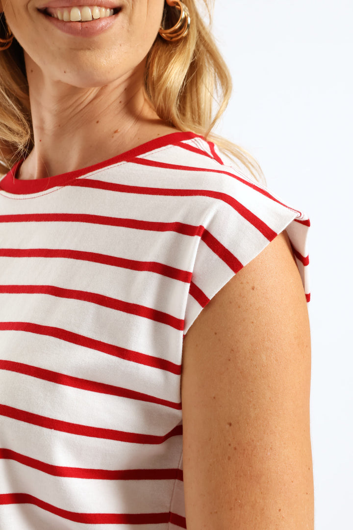Bold Stripe Boxy Muscle Tee - White/Red