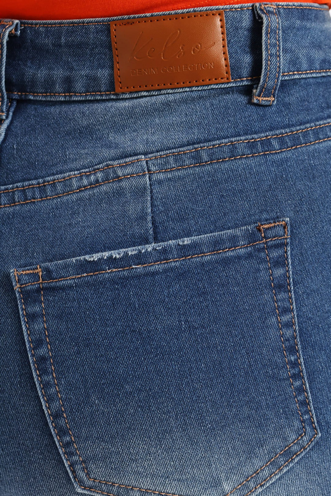 Rip & Repair Roll Hem Bermuda Shorts - Medium Wash