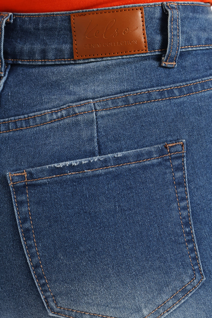 Rip & Repair Roll Hem Bermuda Shorts - Medium Wash