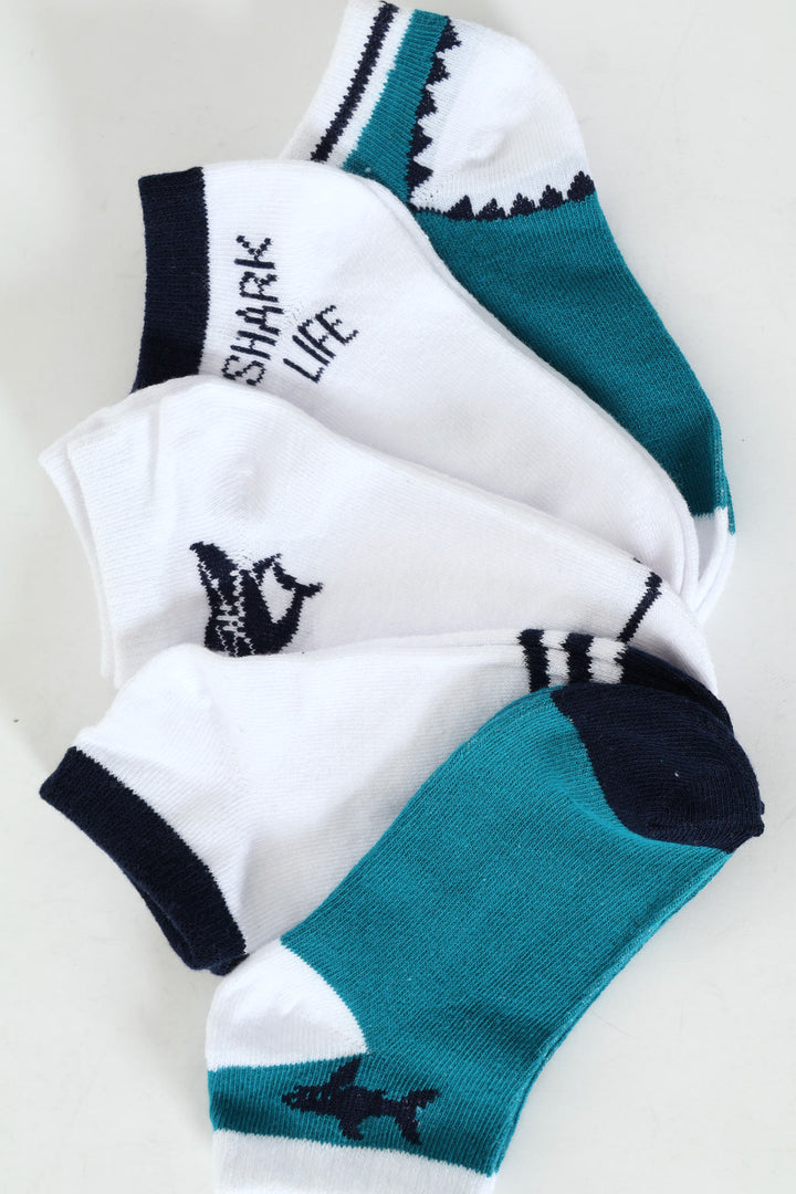 Pre-Boys 5 Pack Low Cut Shark Socks - Navy