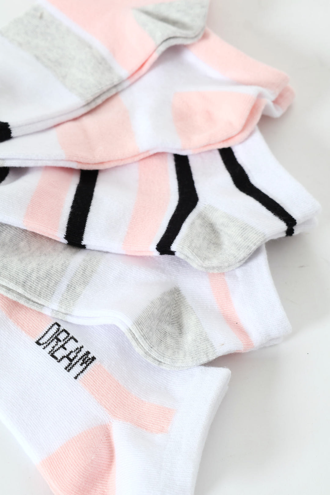 Girls 5 Pack Striped Low Cut Socks - Pink