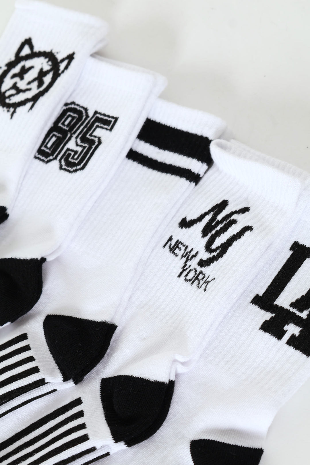 Boys 5 Pack Novelty Letter Pattern Anklet Socks - White