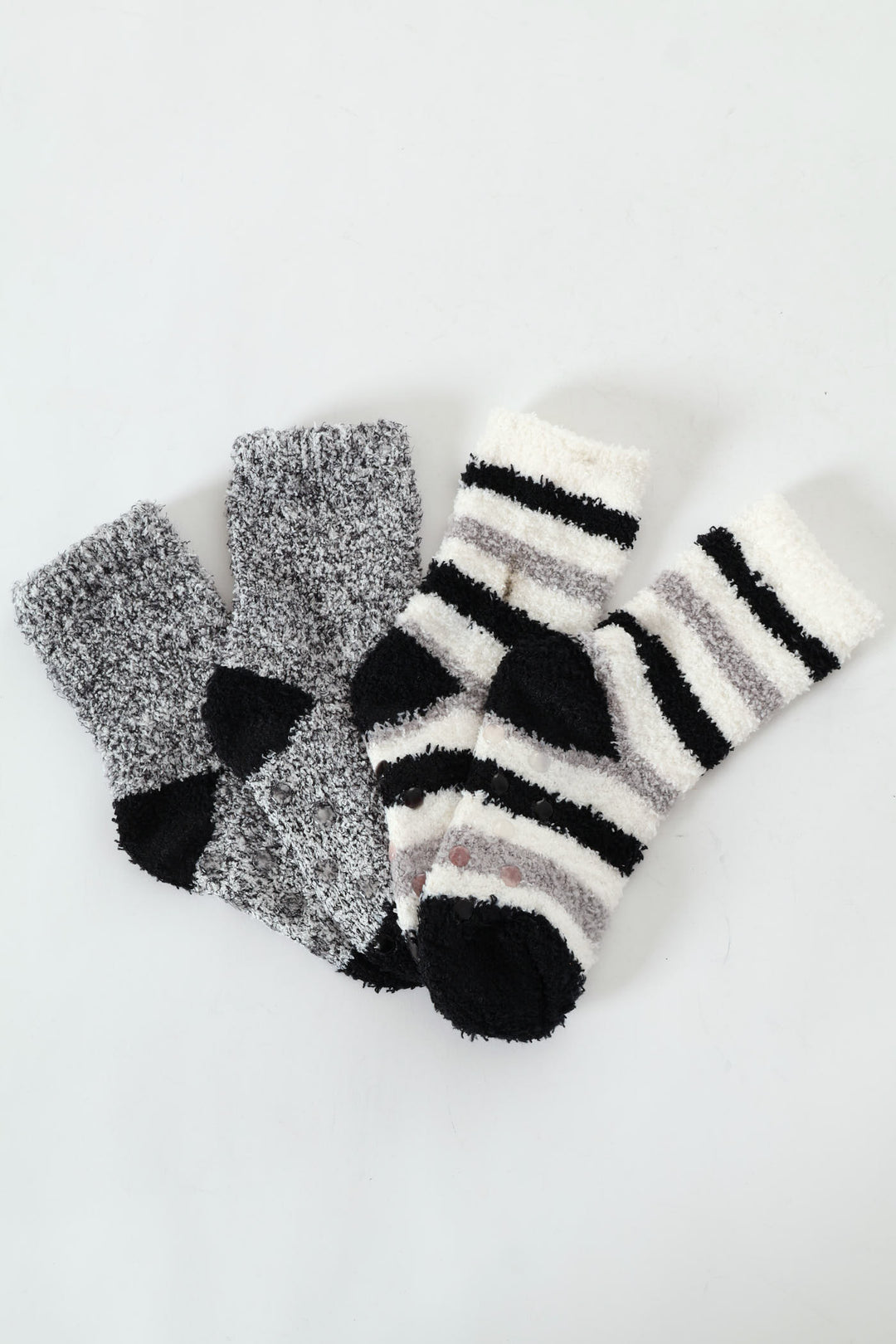 Pre-Boys 2 Pack Striped Fluffy Socks - Grey