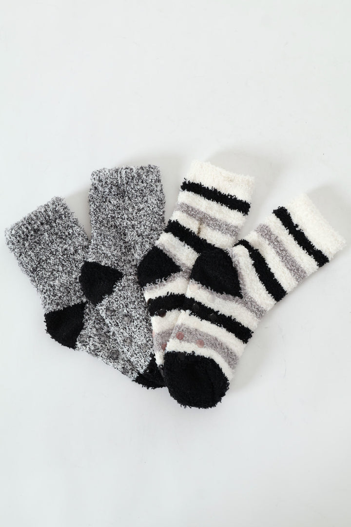 Pre-Boys 2 Pack Striped Fluffy Socks - Grey