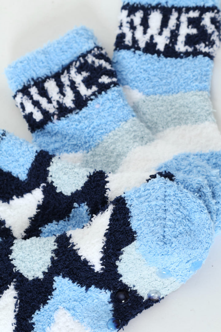 Pre-Boys Awesome Striped Fluffy Socks - Blue