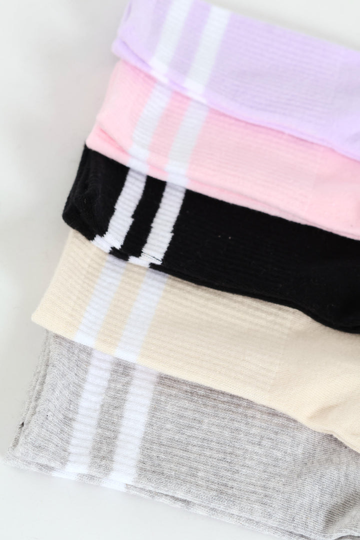 Girls 5 Pack Striped Anklet Socks - Multi