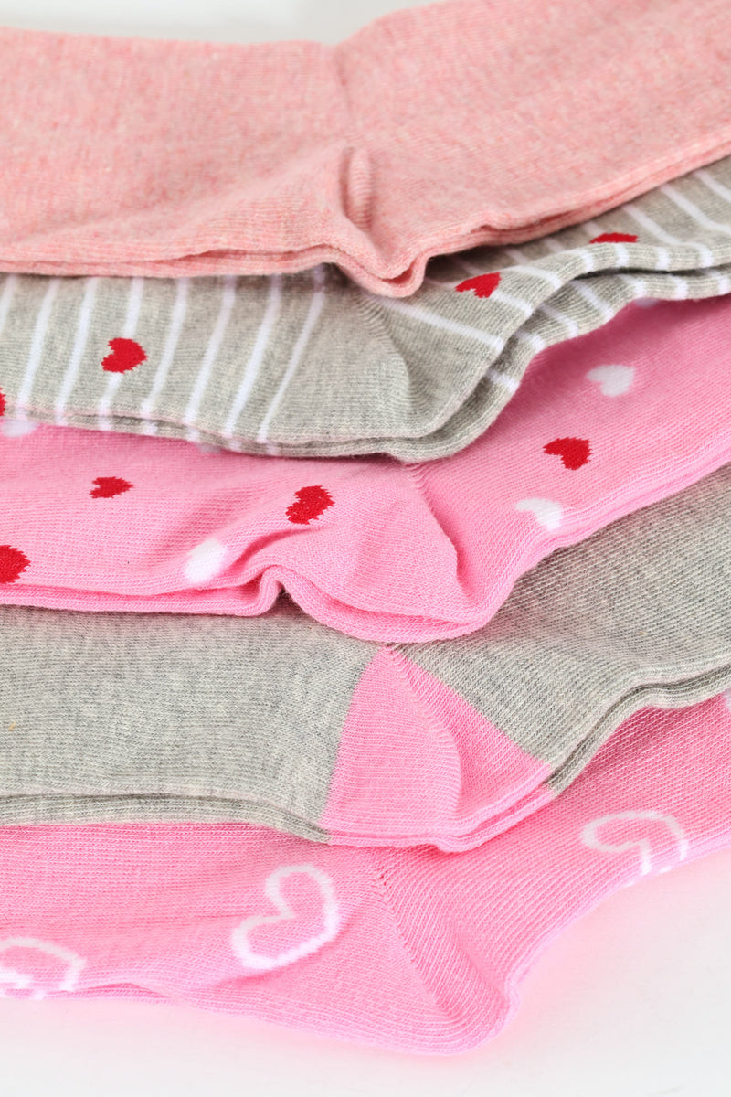 5 Pack Hearts Crew Socks - Multi