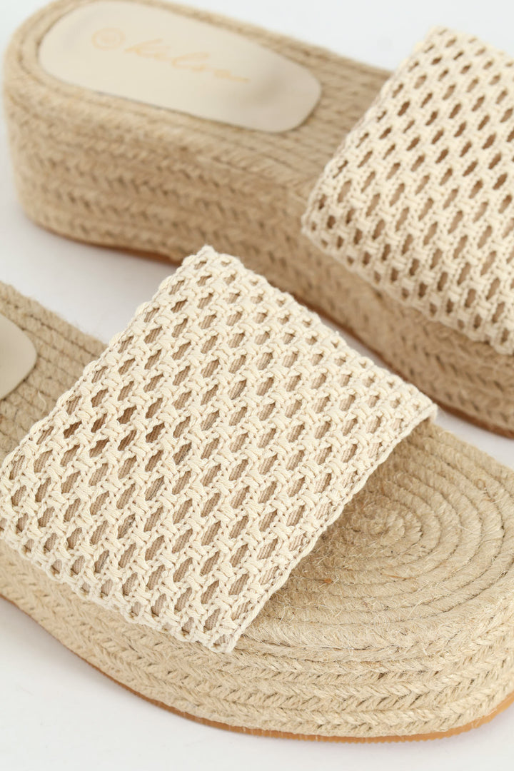 Single Banded Mule Espadrille Flatform Sandal - Natural