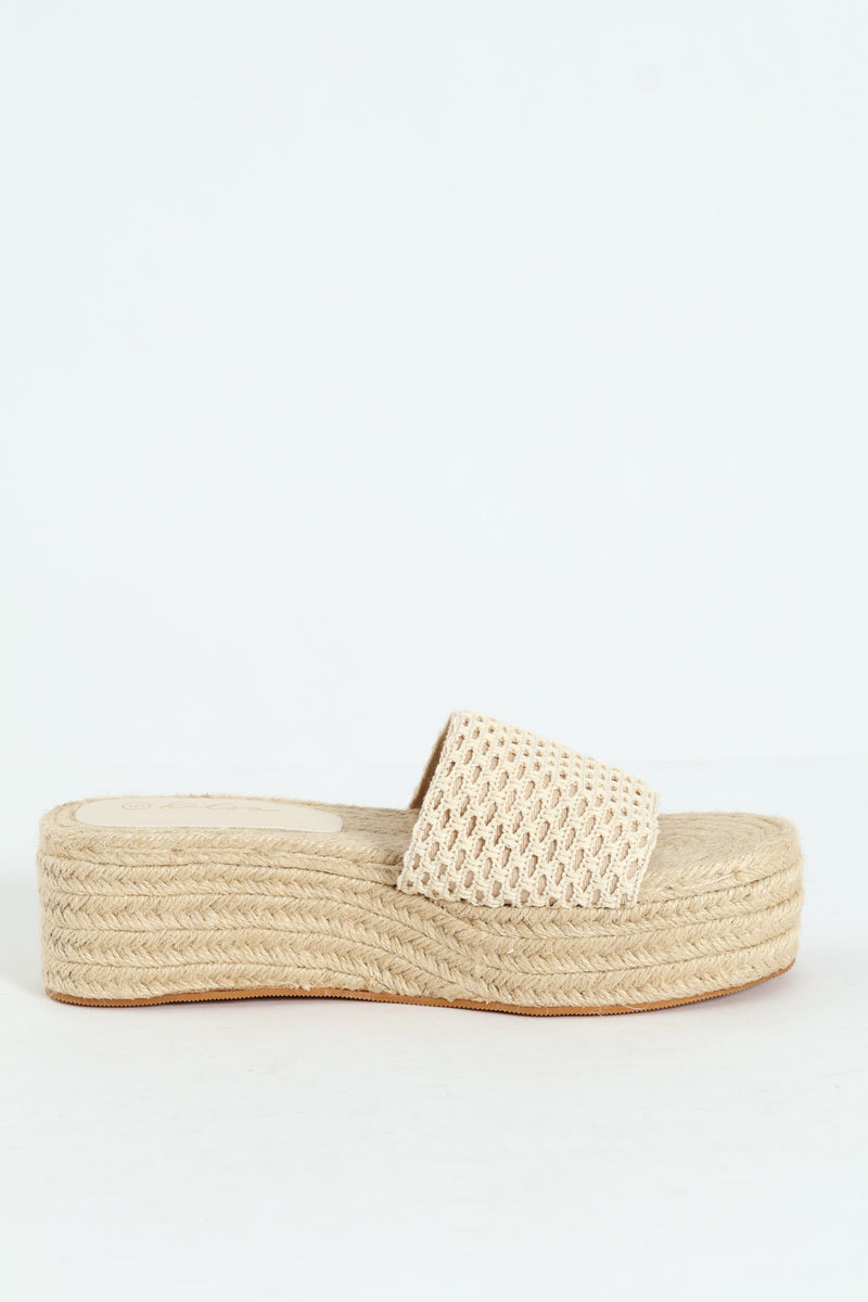 Single Banded Mule Espadrille Flatform Sandal - Natural