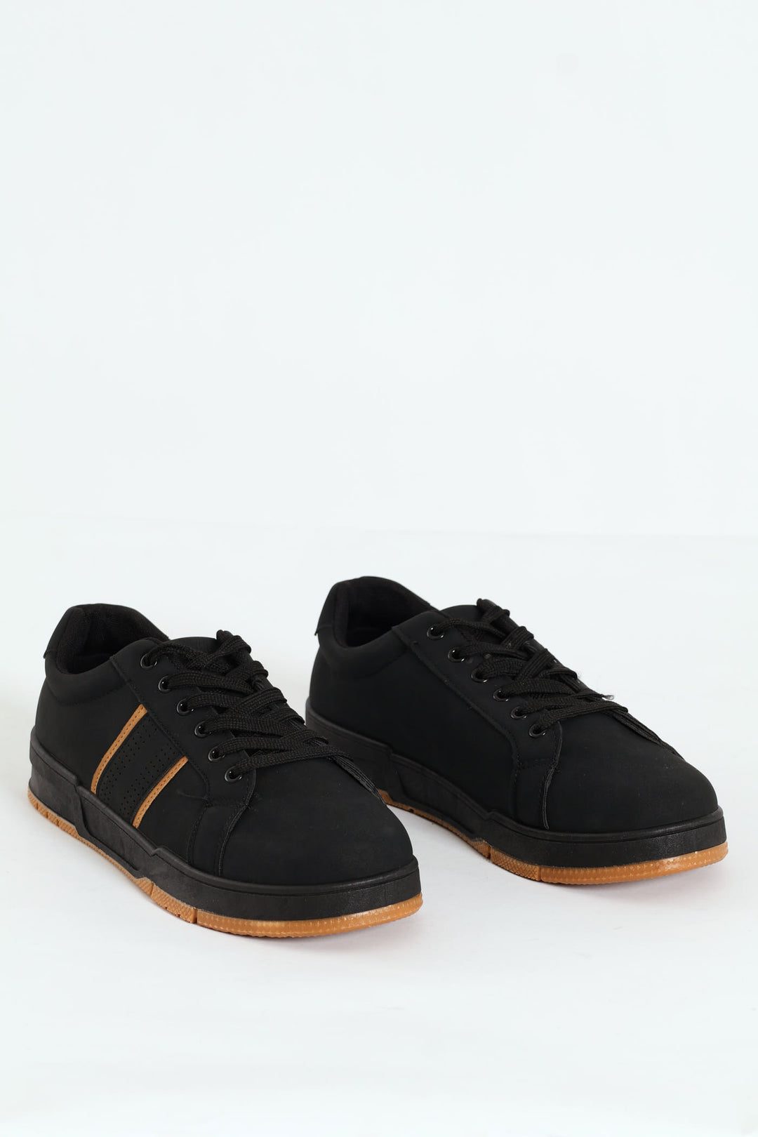 Lace Up Sneaker With Side Stripe - Black