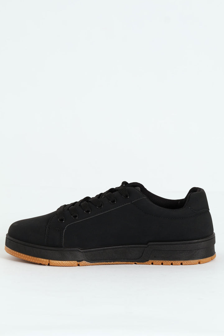 Lace Up Sneaker With Side Stripe - Black