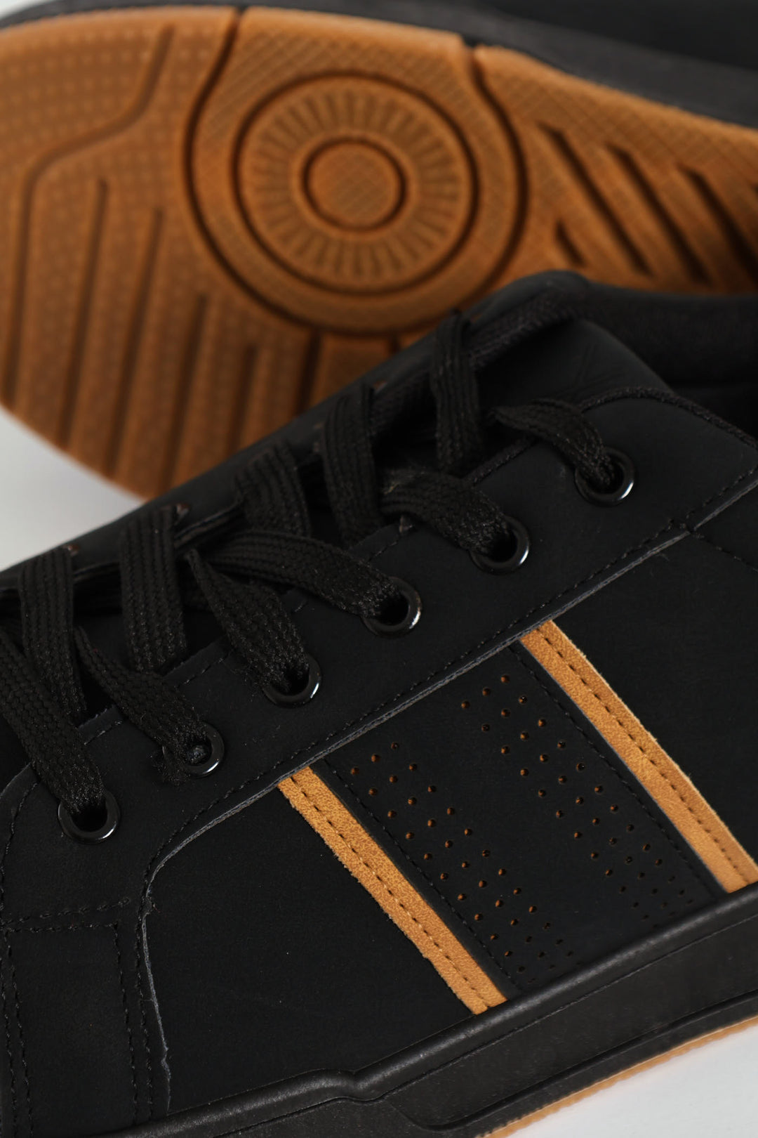 Lace Up Sneaker With Side Stripe - Black