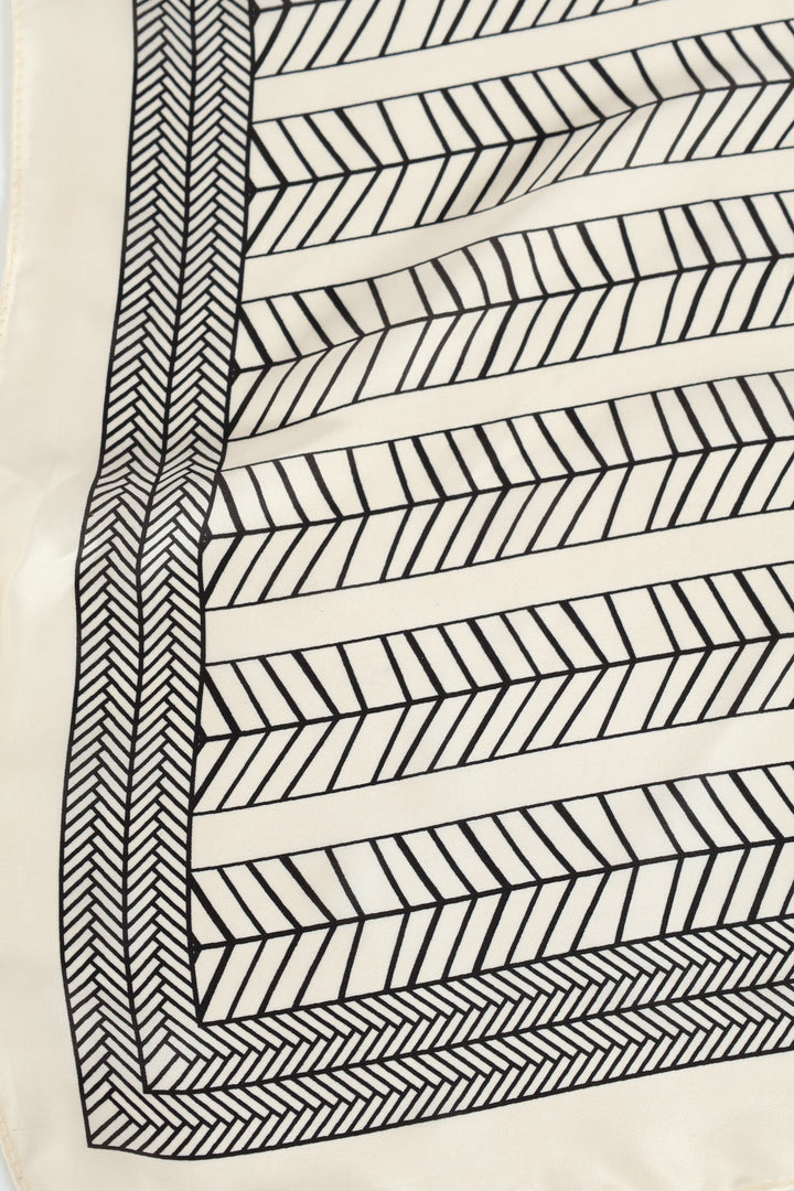 Geo Print Satin Feel Scarf - White
