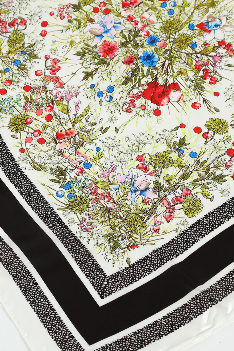 Spring Floral Border Print Satin Feel Scarf - Cream