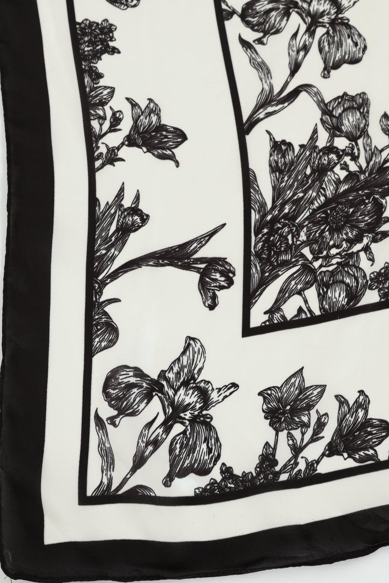 Floral Border Print Satin Feel Scarf - White/Black