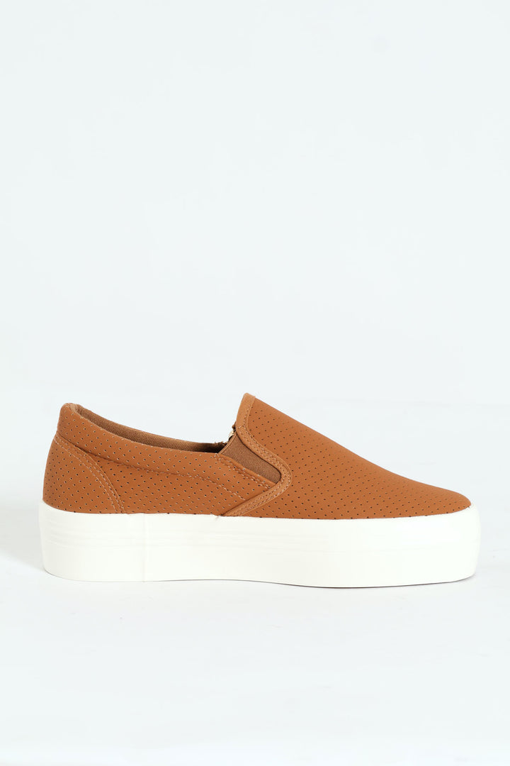 Slip On Platform Sneaker With Zip - Tan