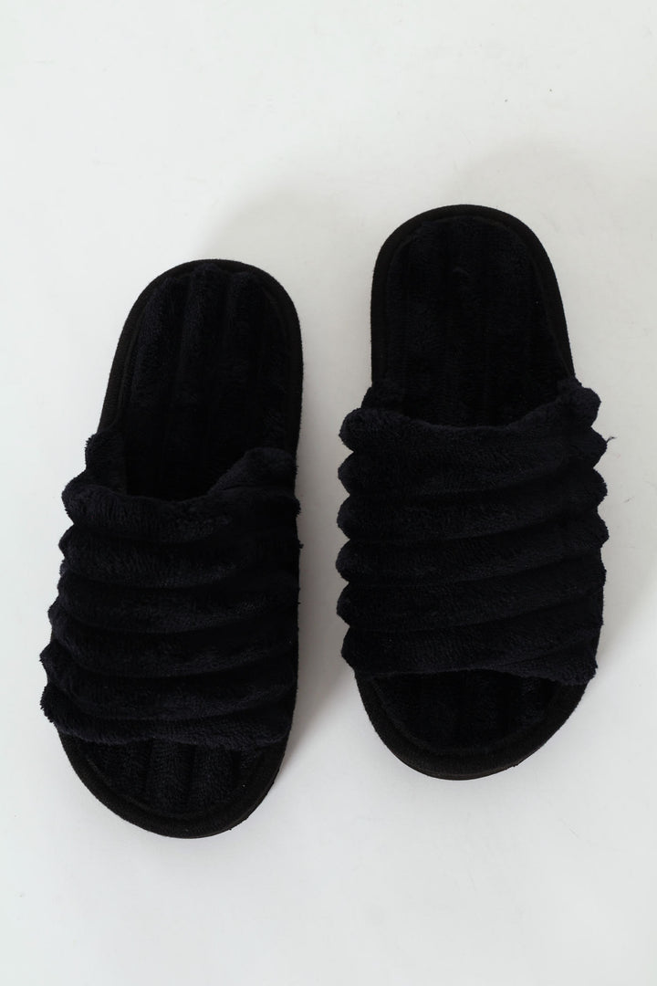 Eva Ribbed Single Band Mule Slipper - Black