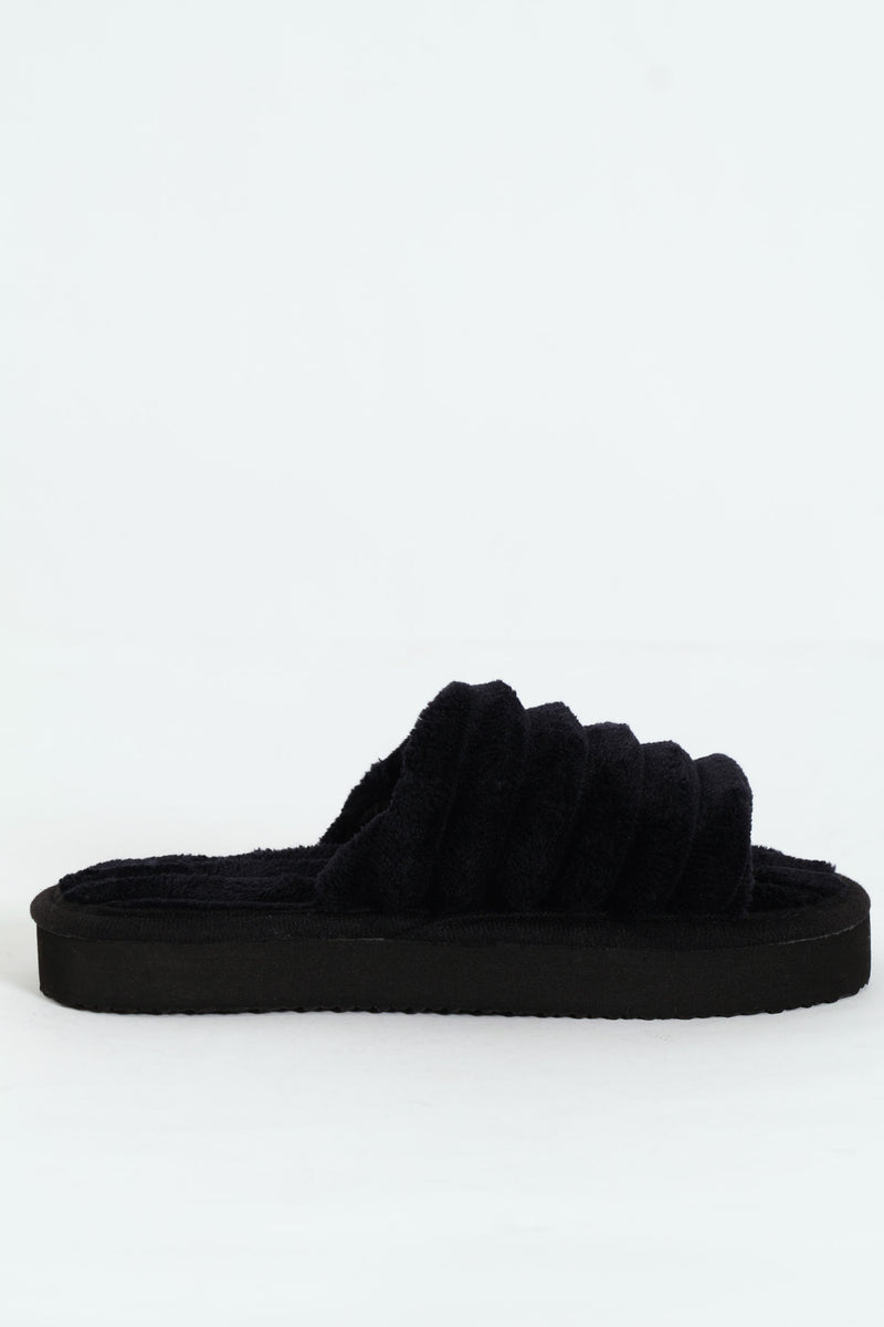 Eva Ribbed Single Band Mule Slipper - Black