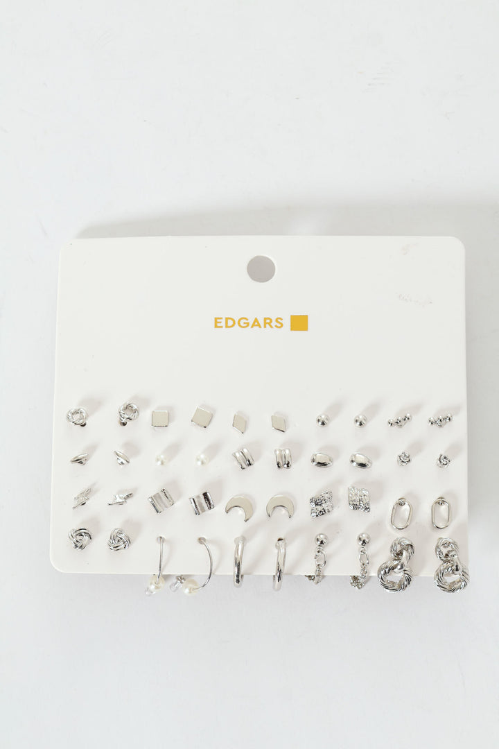 20 Pack Stud & Hoop Earrings - Silver