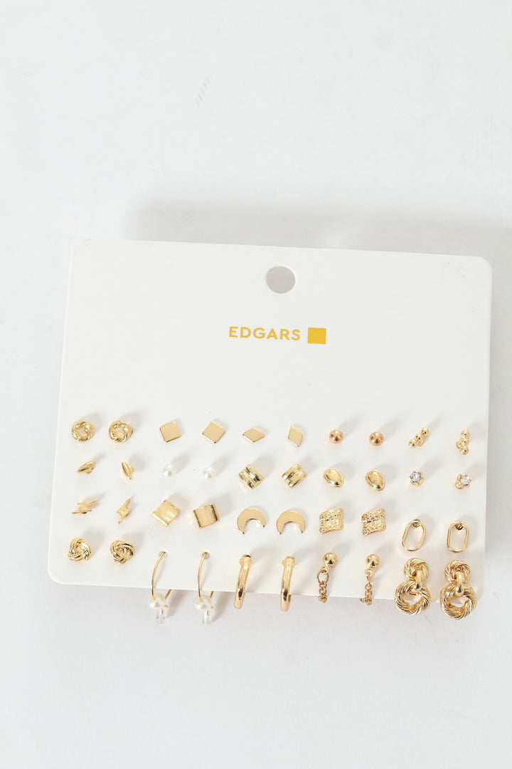 20 Pack Stud & Hoop Earrings - Gold