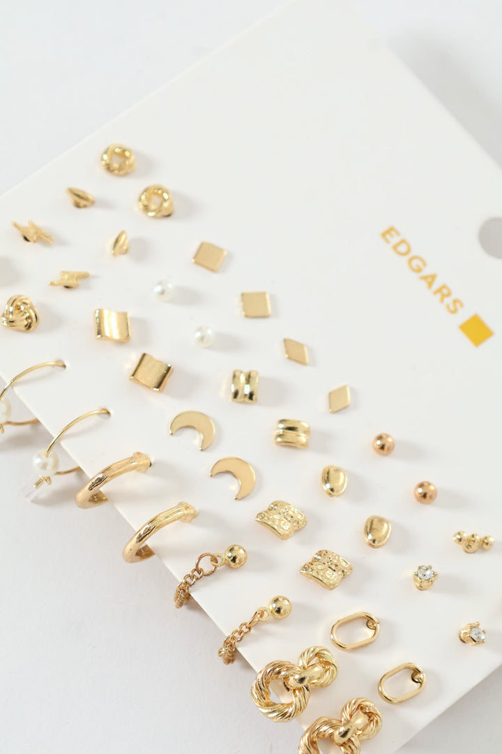 20 Pack Stud & Hoop Earrings - Gold