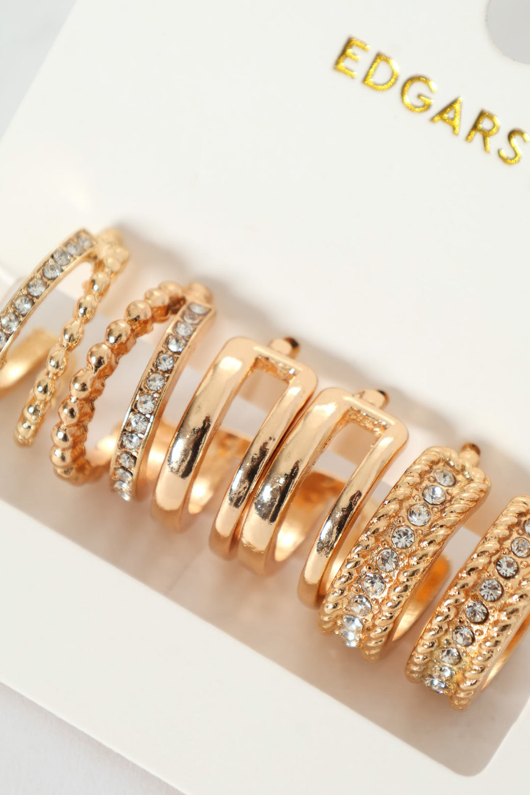3 Pack Diamante Small Hoop Earrings - Gold