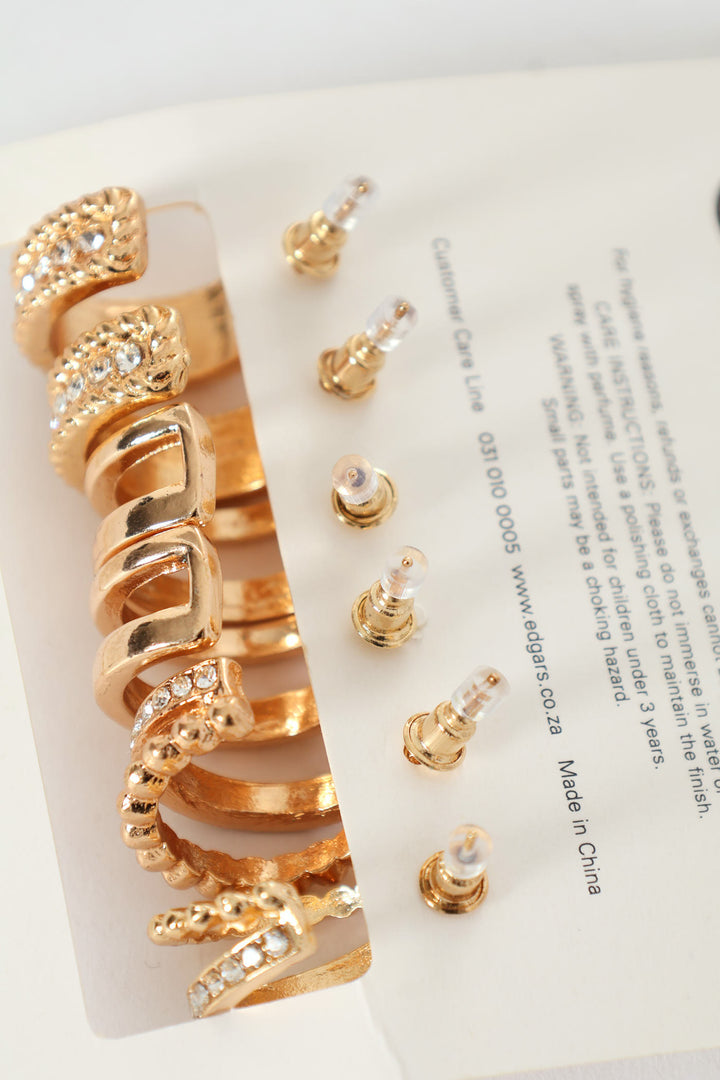 3 Pack Diamante Small Hoop Earrings - Gold