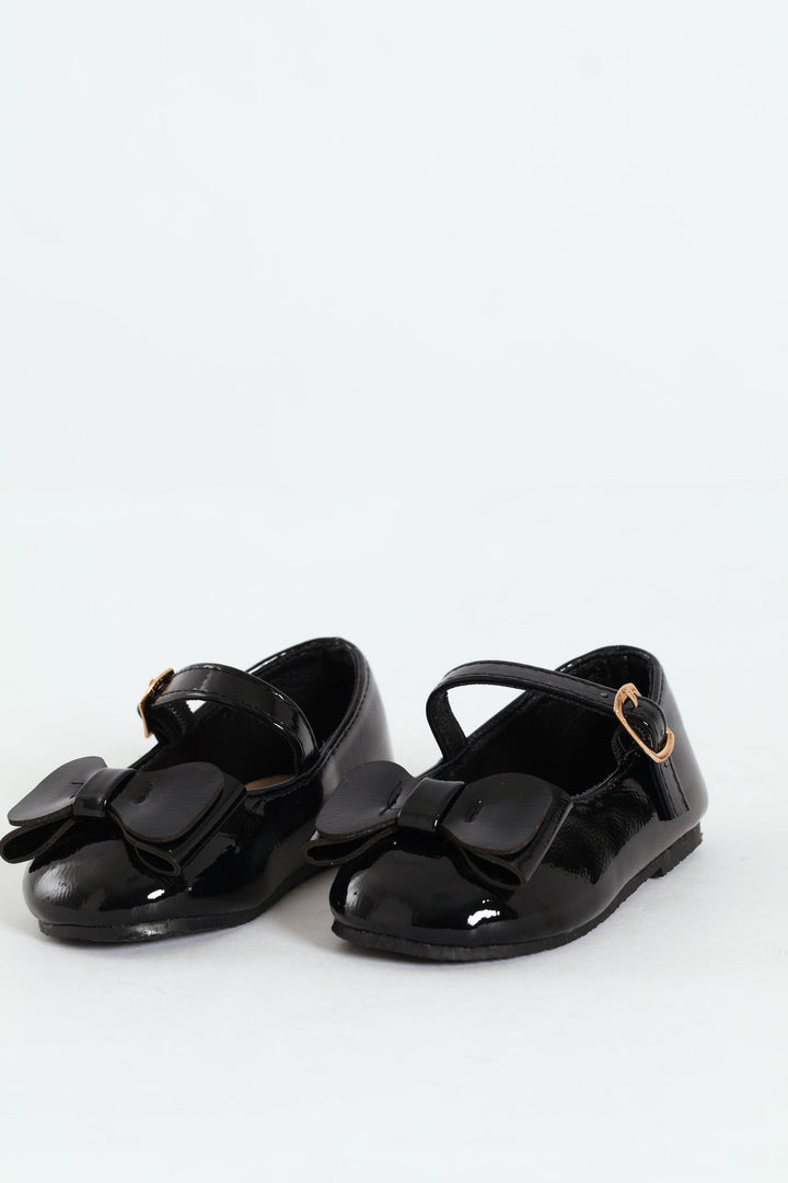 Baby Girls Patent Pump With Bow - Black