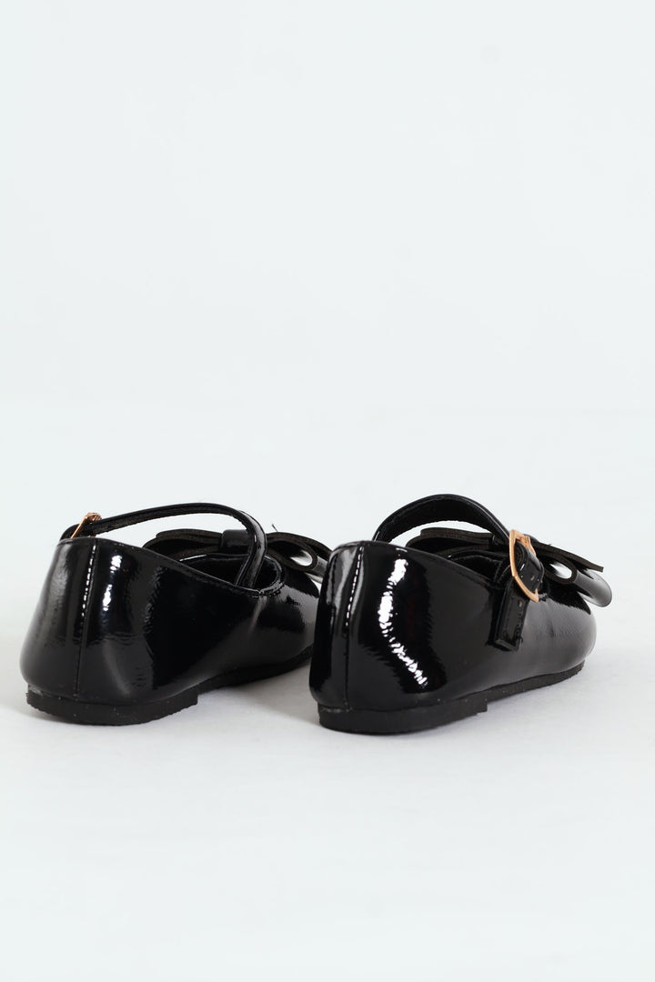 Baby Girls Patent Pump With Bow - Black