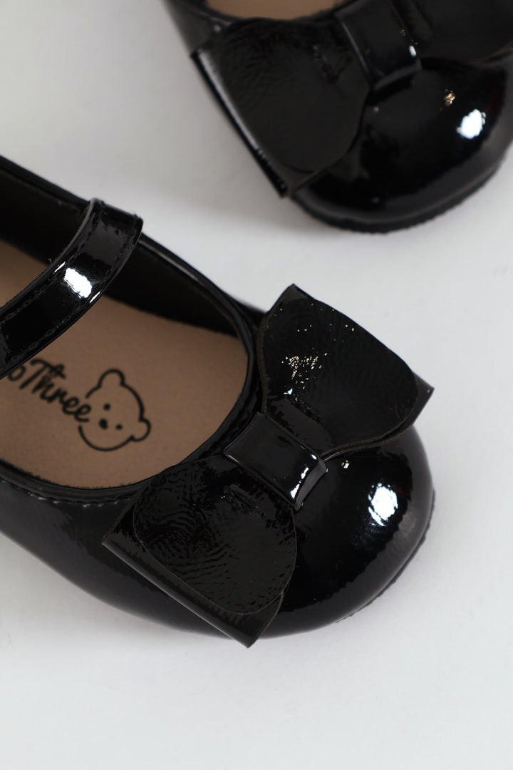 Baby Girls Patent Pump With Bow - Black