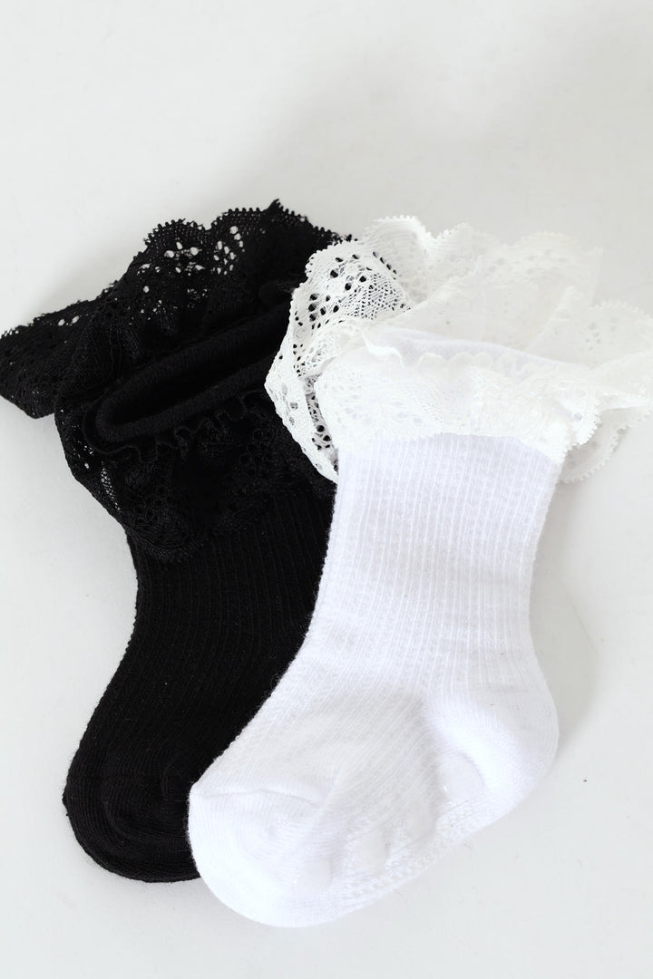 2 Pack Lace Knee High Sock - Multi