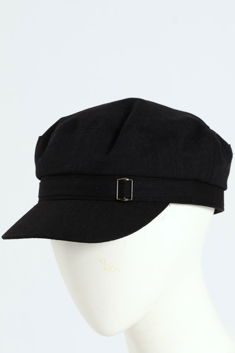 Linen Blend Baker Boy Hat - Black